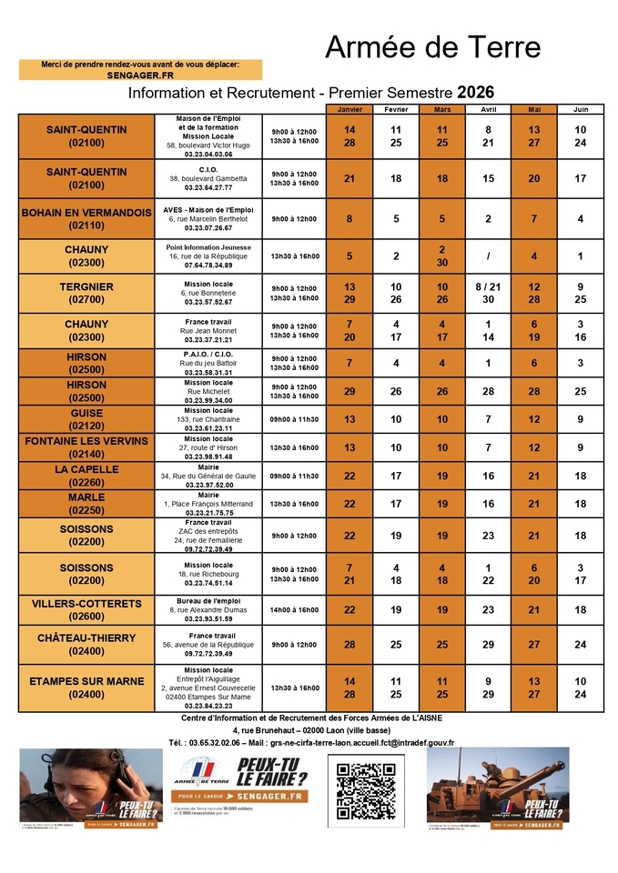 armée 1er semestre 2026